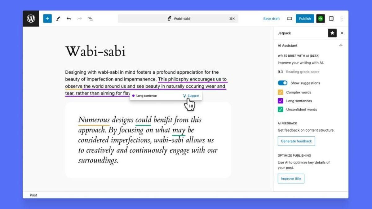 वर्डप्रेस ने AI टूल के साथ राइट ब्रीफ जोड़ा है जो उपयोगकर्ताओं को सामग्री को अधिक सटीक बनाने की सुविधा देता है