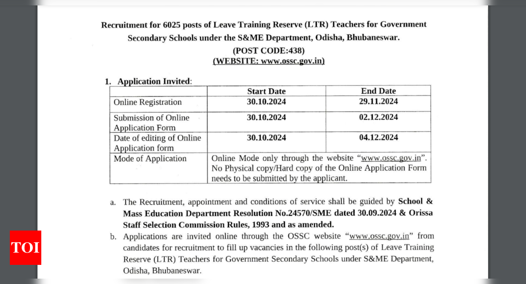 ओएसएससी एलटीआर शिक्षक भर्ती 2024: 6,025 रिक्तियों के लिए अधिसूचना जारी, पात्रता, चयन प्रक्रिया की जांच करें