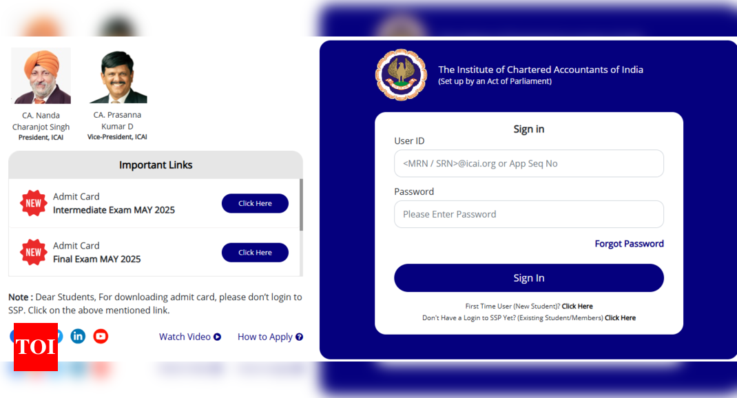 ICAI CA मई एडमिट कार्ड 2025 इंटरमीडिएट, फाउंडेशन परीक्षा के लिए जारी किया गया: यहां हॉल टिकट डाउनलोड करने के लिए प्रत्यक्ष लिंक