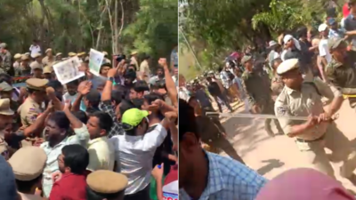 हैदराबाद विश्वविद्यालय STIR: छात्रों के रूप में लती प्रभार के लिए पुलिस रिसॉर्ट, संकाय का विरोध 400 एकड़ से अधिक भूमि नीलामी